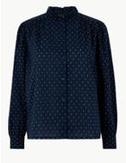 Marks & Spencer Petite Cotton Rich Polka Dot Blouse Navy