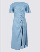 Marks & Spencer Jacquard Print Short Sleeve Wrap Midi Dress Blue