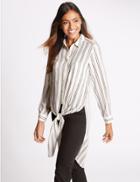 Marks & Spencer Striped Longline Long Sleeve Shirt Ivory Mix