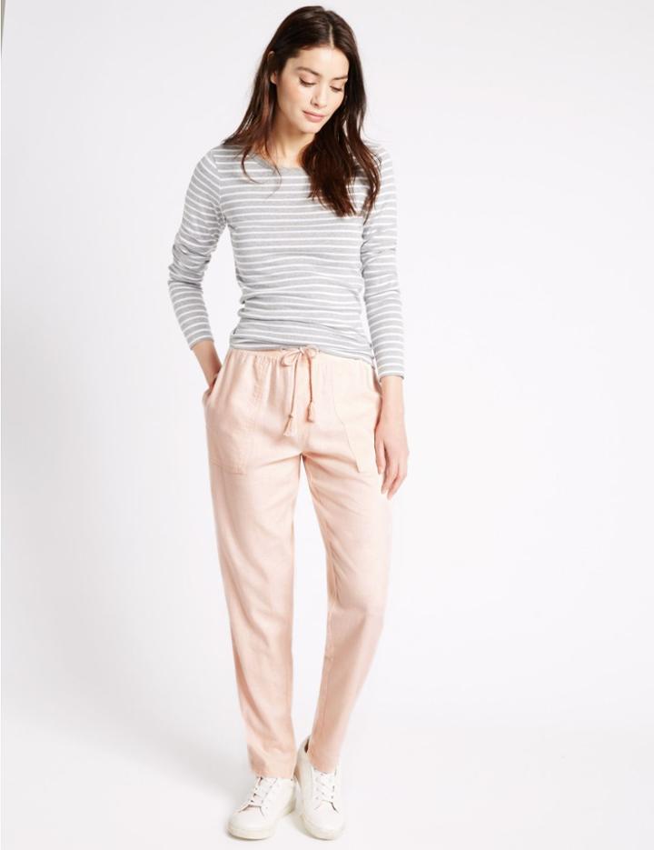 Marks & Spencer Drawstring Tapered Leg Trousers Pink