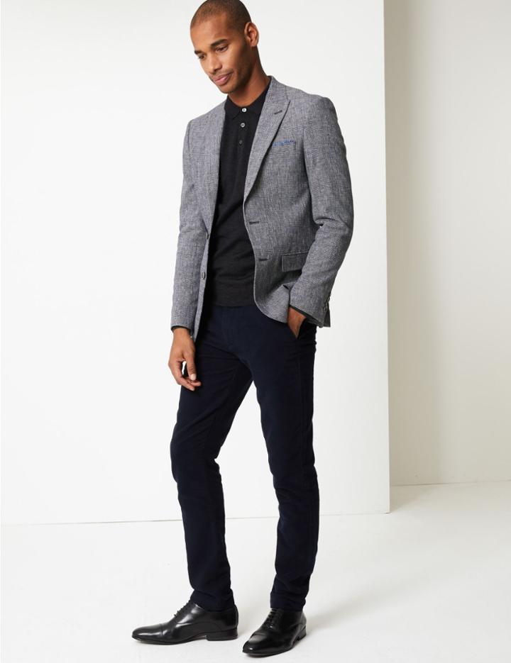 Marks & Spencer Cotton Rich Slim Fit Jacket Navy Mix