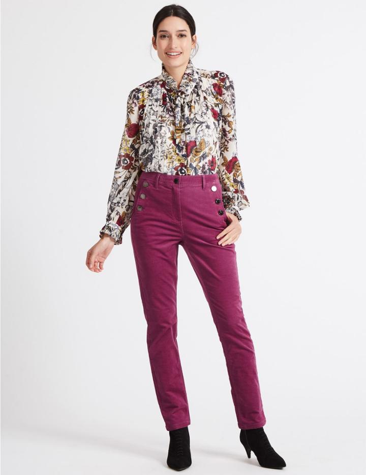 Marks & Spencer Cotton Rich Slim Leg Trousers Magenta