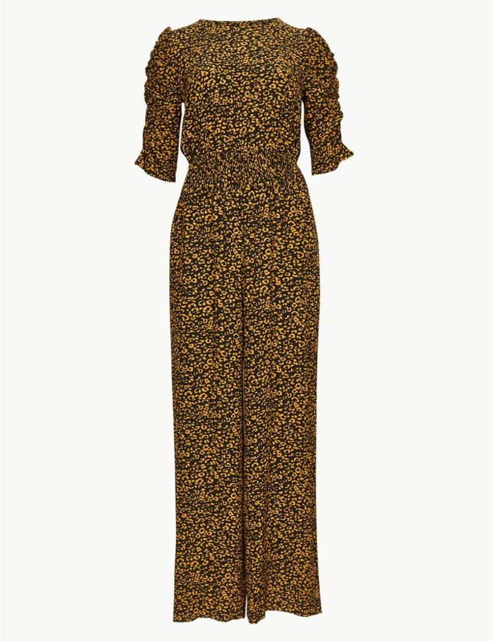 Marks & Spencer Animal Print Short Sleeve Maxi Jumpsuit Yellow Mix