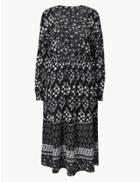 Marks & Spencer Petite Floral Print Midi Waisted Dress Black Mix
