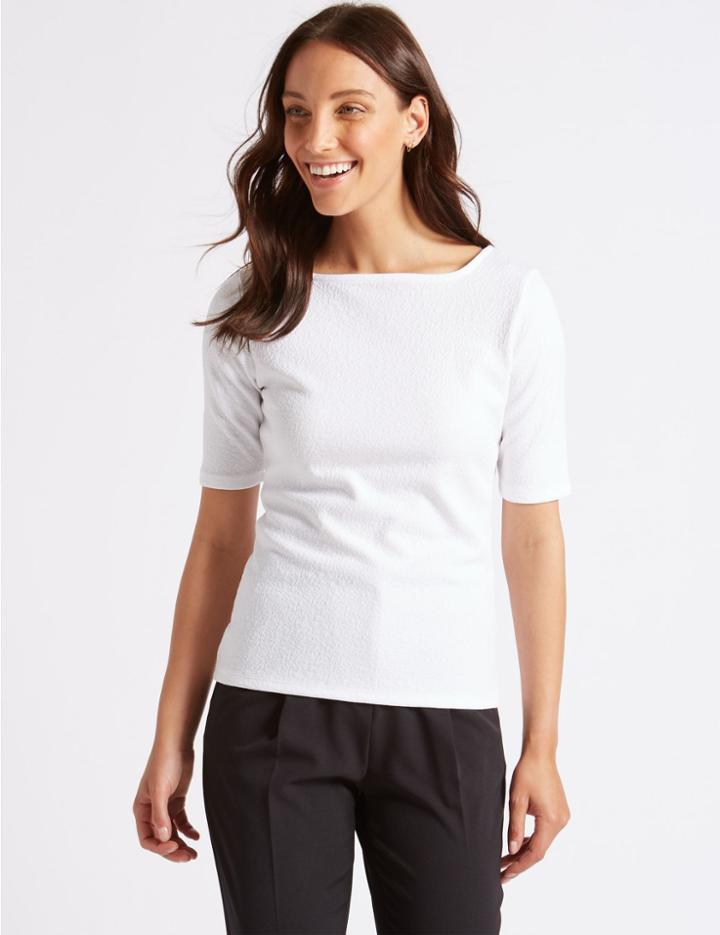 Marks & Spencer Textured Square Neck Short Sleeve Top Ivory