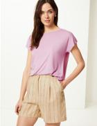 Marks & Spencer Round Neck Longline Relaxed Fit T-shirt Pale Mauve