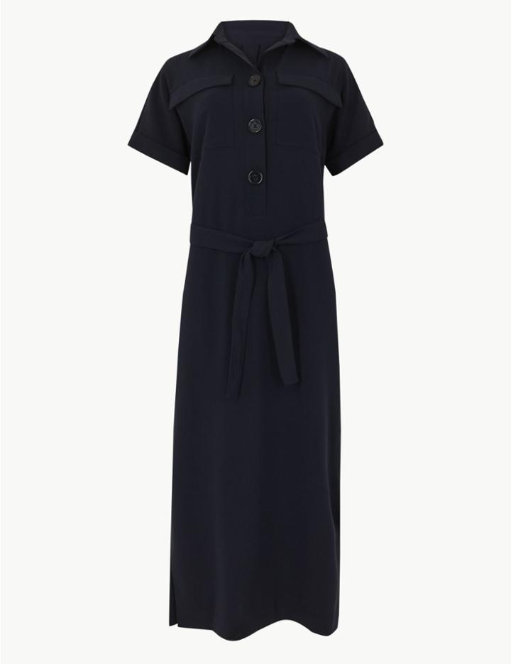Marks & Spencer Button Detailed Midi Shirt Dress Navy