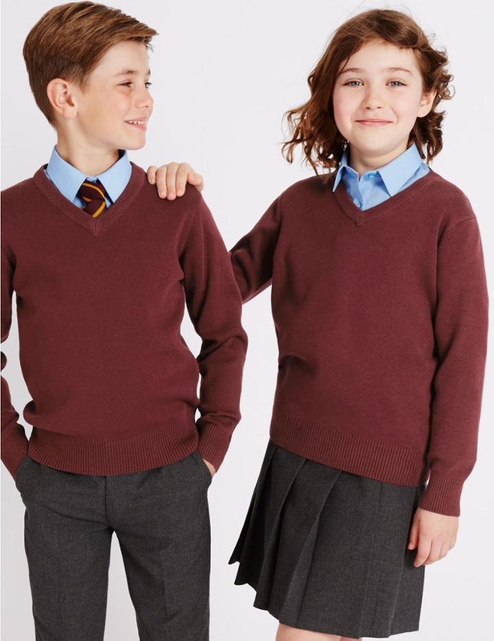Marks & Spencer Unisex Cotton Rich Jumper Burgundy
