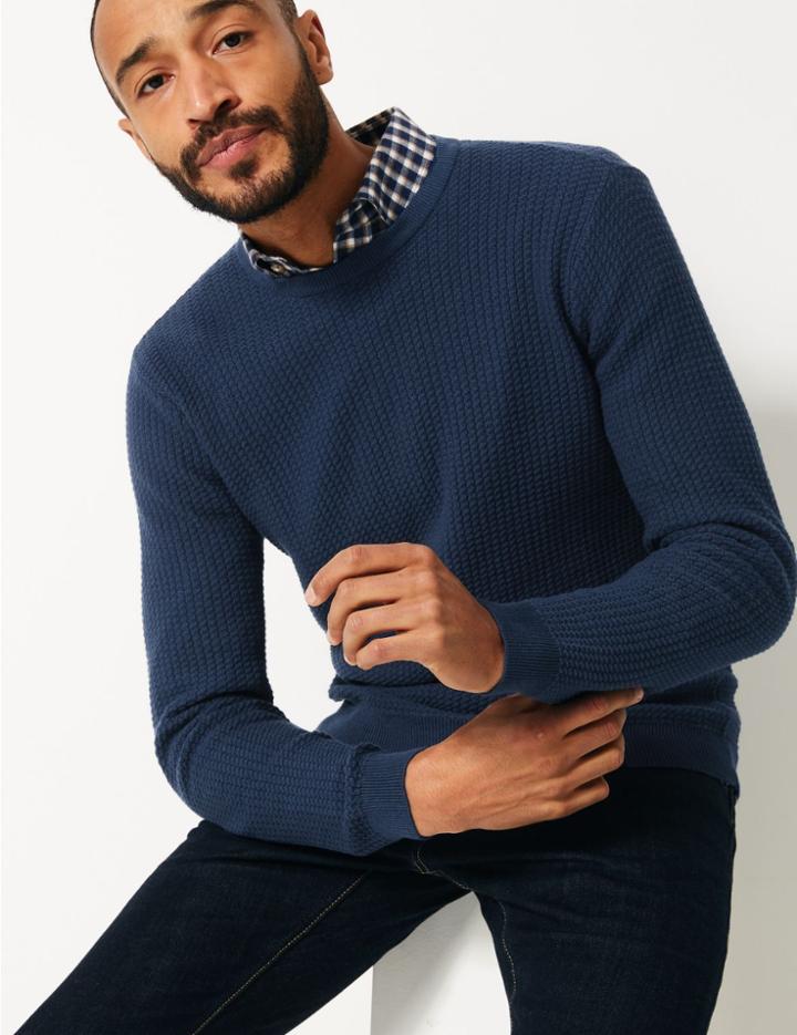 Marks & Spencer Pure Cotton Textured Jumper Indigo