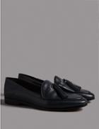 Marks & Spencer Leather Block Heel Tassel Loafers Navy