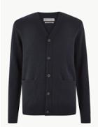 Marks & Spencer Lambswool V Neck Cardigan Dark Navy