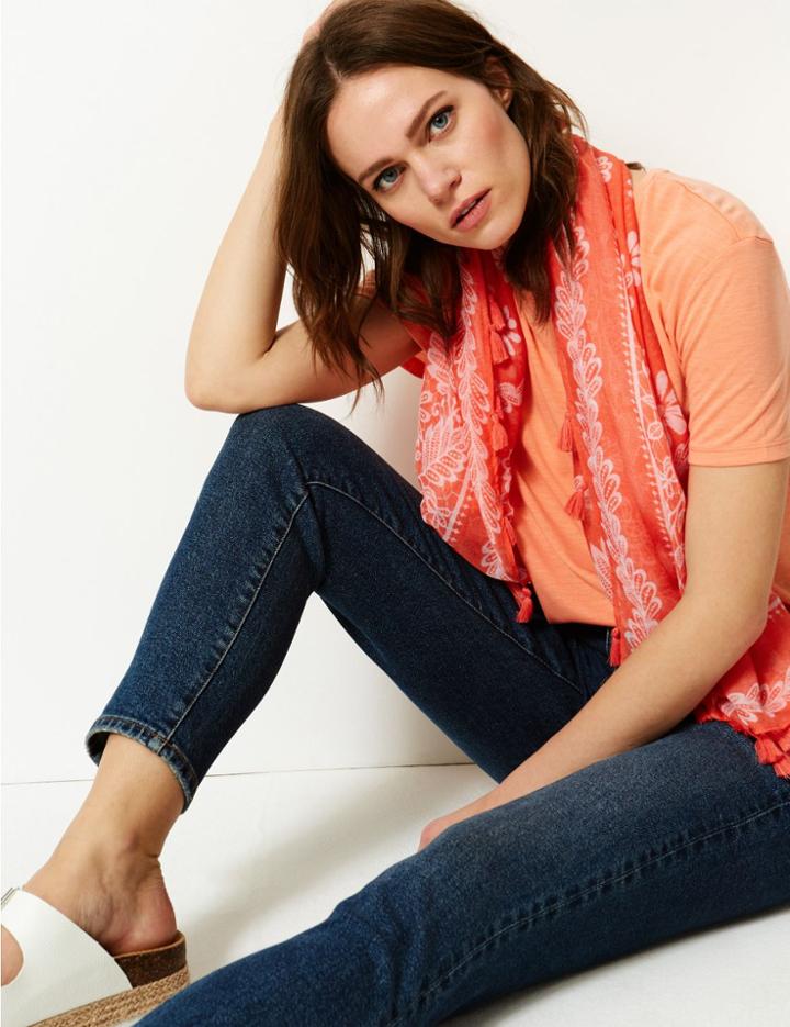 Marks & Spencer Printed Square Western Scarf Coral Mix