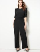 Marks & Spencer Round Neck Half Sleeve Waisted Jumpsuit Black