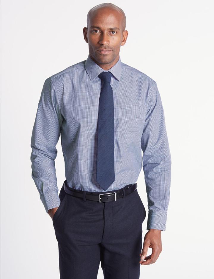 Marks & Spencer Cotton Rich Easy To Iron Regular Fit Shirt Purple Mix