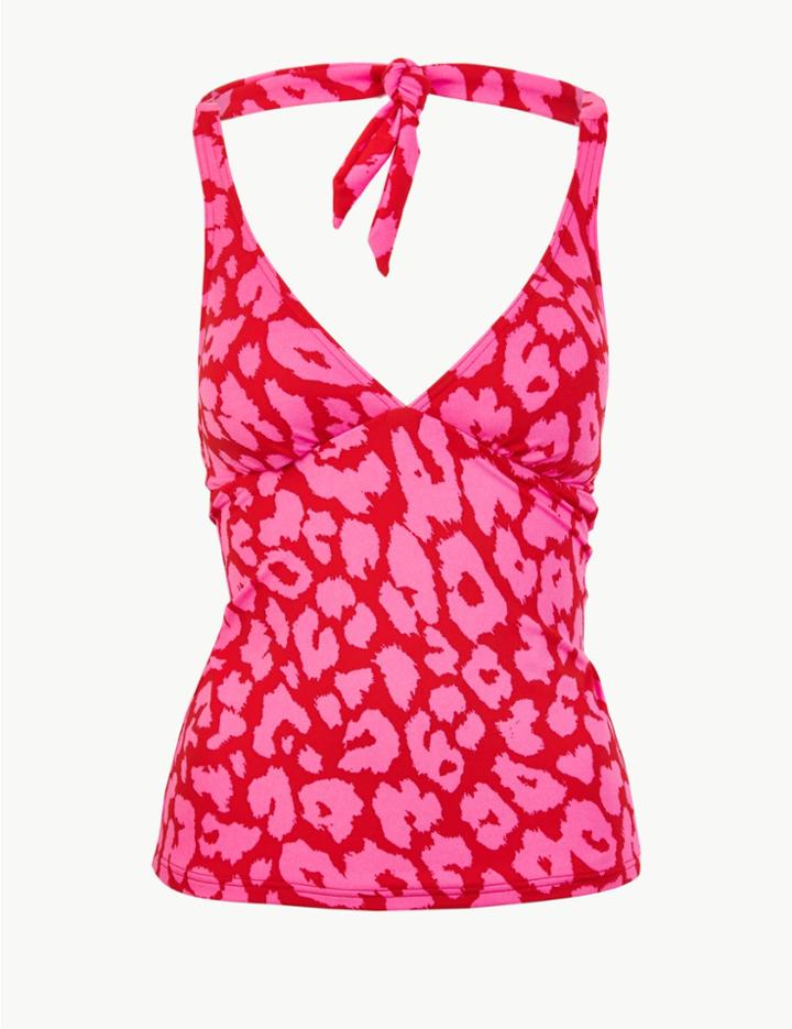 Marks & Spencer Animal Print Halter Neck Tankini Top Pink Mix