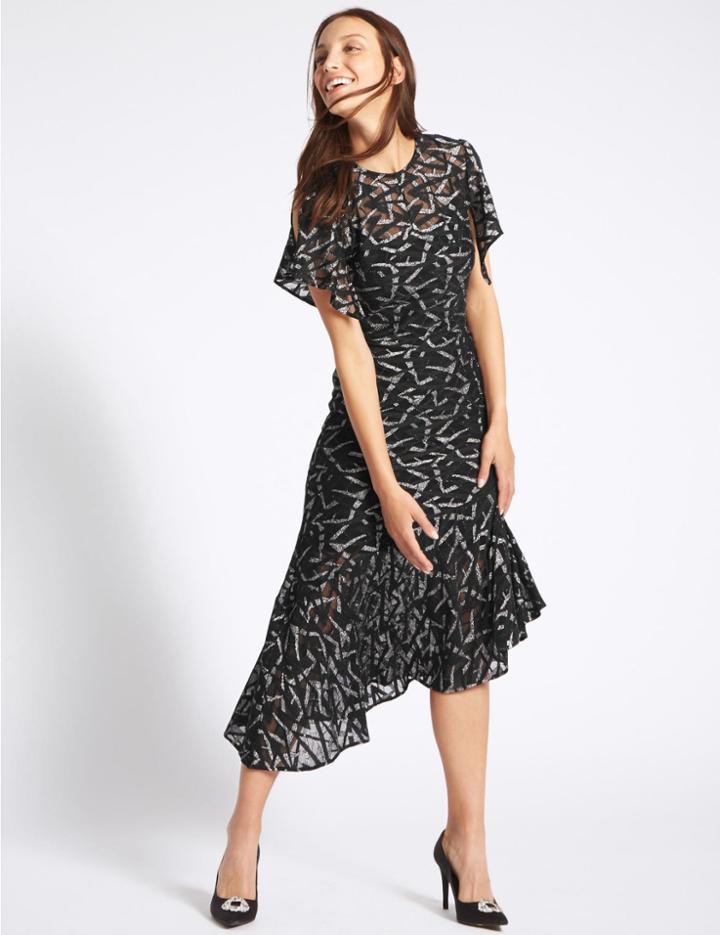 Marks & Spencer Asymmetric Lace Detail Tunic Dress Silver Mix