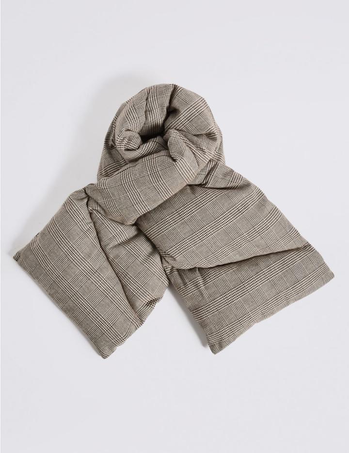 Marks & Spencer Cotton Rich Checked Puff Scarf Grey Mix
