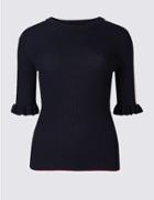 Marks & Spencer Overarm Stripe Half Sleeve Jumper Navy