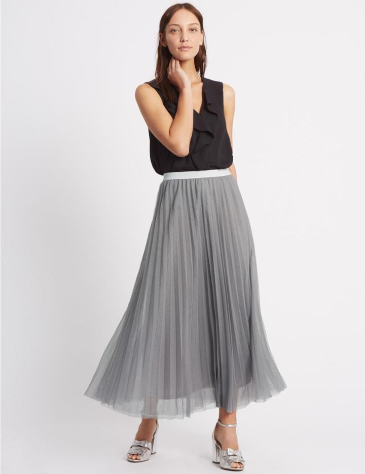 Marks & Spencer Mesh Straight Midi Skirt Grey