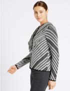 Marks & Spencer Cotton Blend Striped Cardigan Black/white