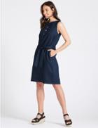 Marks & Spencer Pure Linen Belted Tunic Dress Navy