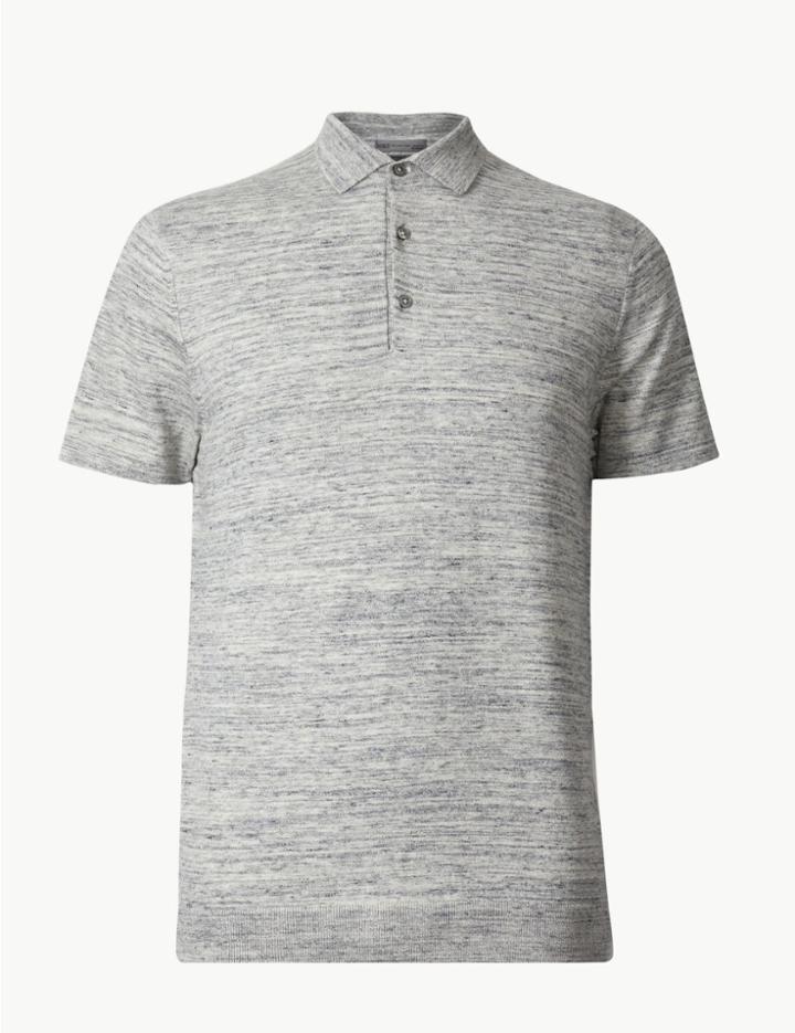 Marks & Spencer Cotton Rich Knitted Polo Light Grey