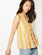 Marks & Spencer Striped Button Detailed Blouse Yellow Mix