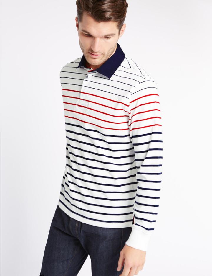 Marks & Spencer Pure Cotton Striped Rugby Top White Mix