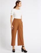 Marks & Spencer Cotton Rich Cropped Wide Leg Trousers Golden Tan