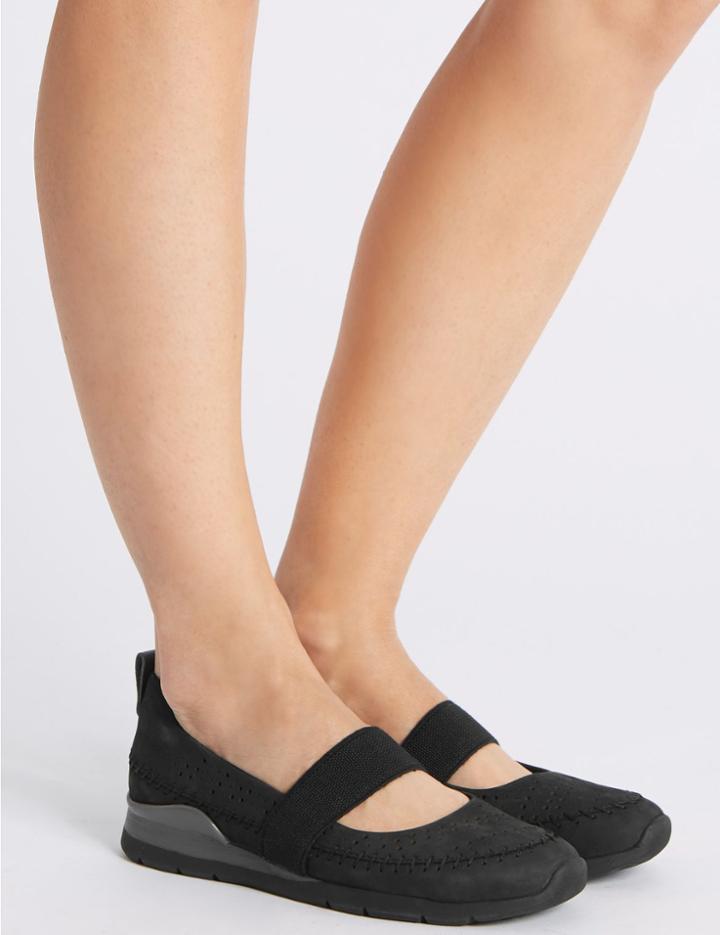 Marks & Spencer Leather Elastic Ballet Pumps Black