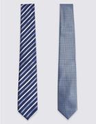 Marks & Spencer 2 Pack Striped & Textured Ties Navy Mix