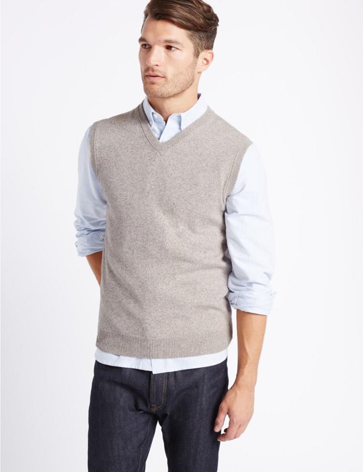 Marks & Spencer Pure Cotton Sleeveless Jumper Stone Mix