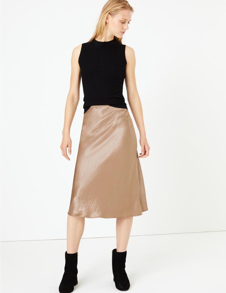 Marks & Spencer Slip Midi Skirt Gold