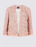 Marks & Spencer Cotton Blend Textured Fringe Blazer Pink