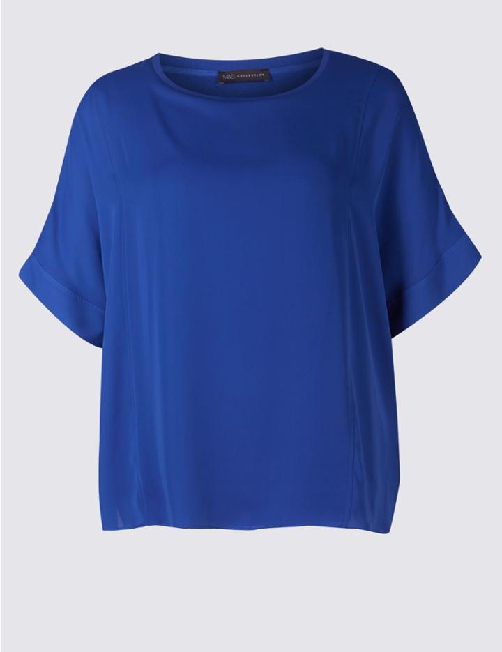 Marks & Spencer Curve Double Layer Half Sleeve Blouse Blue
