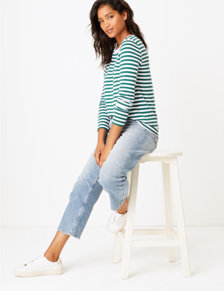 Marks & Spencer Pure Cotton Striped Straight Fit T-shirt
