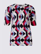 Marks & Spencer Geometric Print Short Sleeve Jumper Navy Mix