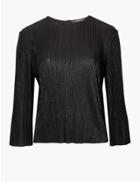 Marks & Spencer Textured Cropped Round Neck Long Sleeve Top Black Mix