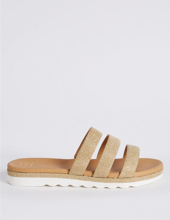 Marks & Spencer Sparkle Triple Strap Mule Sandals Gold