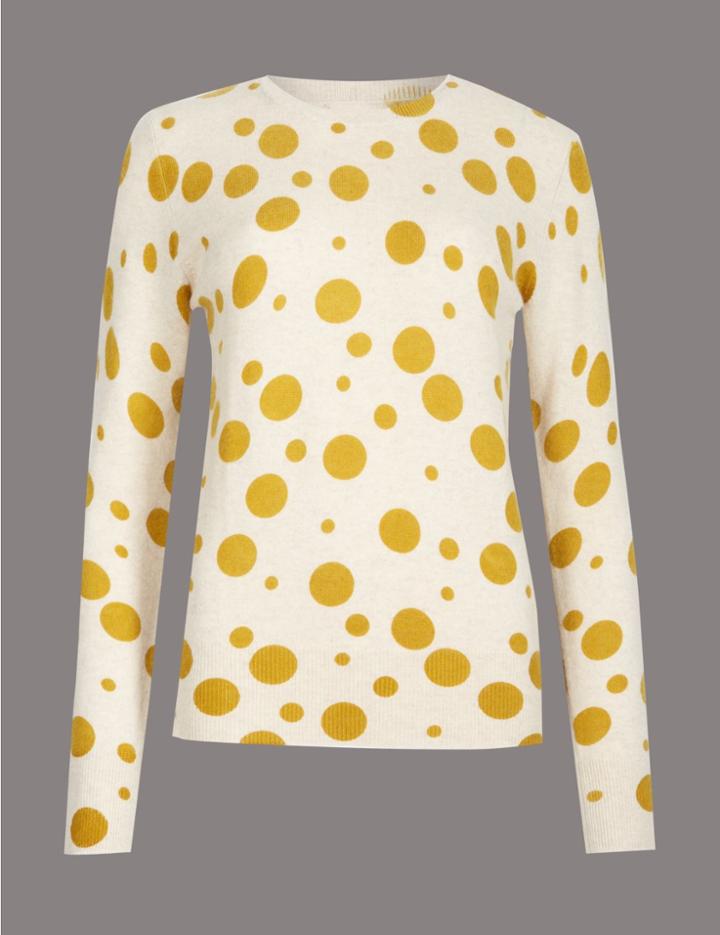 Marks & Spencer Pure Cashmere Spotted Round Neck Jumper Oatmeal Mix