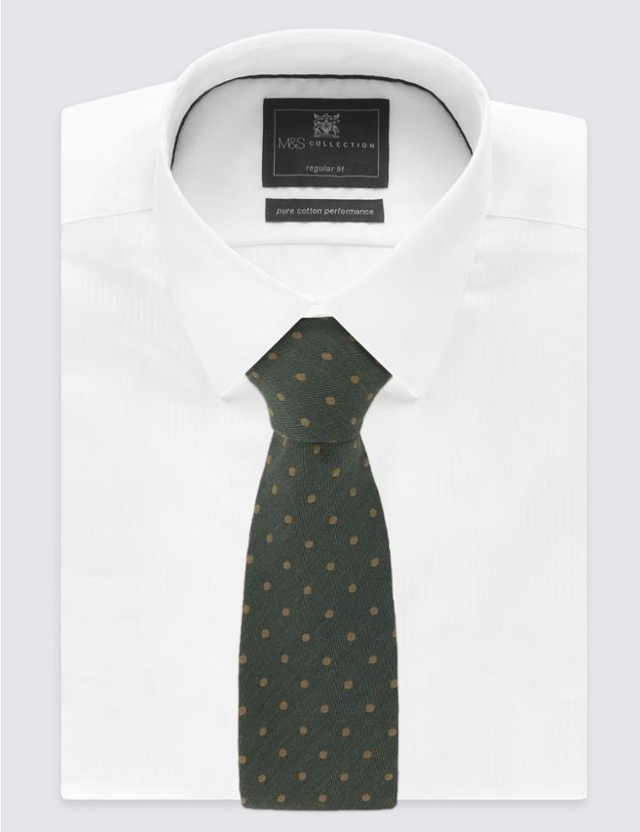 Marks & Spencer Classic Spotted Tie With Wool Green Mix