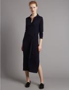 Marks & Spencer V-neck Jumper Dress With Belt Navy