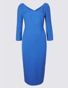 Marks & Spencer V-neck &frac34; Sleeve Bodycon Dress Blue