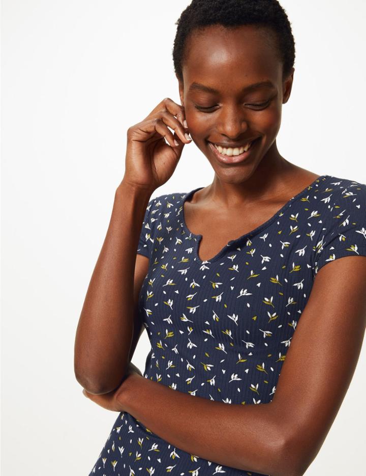 Marks & Spencer Printed Fitted T-shirt Ivory Mix