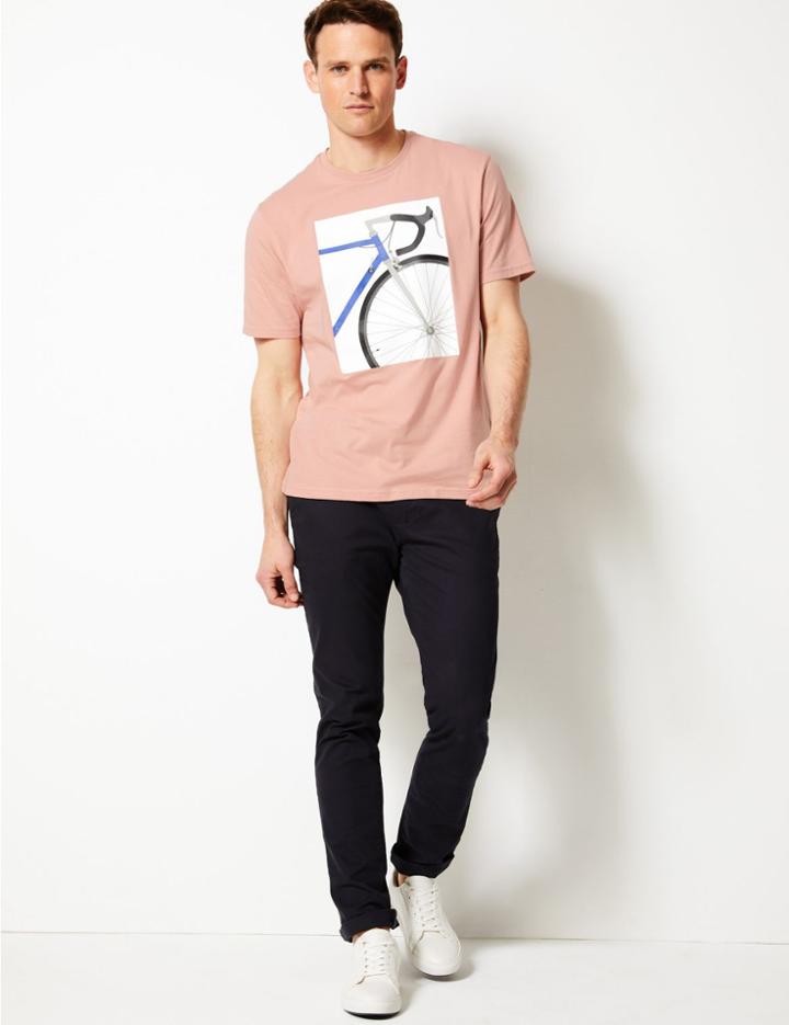 Marks & Spencer Pure Cotton Printed Crew Neck T-shirt Pale Pink