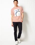 Marks & Spencer Pure Cotton Printed Crew Neck T-shirt Pale Pink