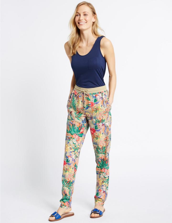 Marks & Spencer Linen Rich Tapered Leg Trousers Multi