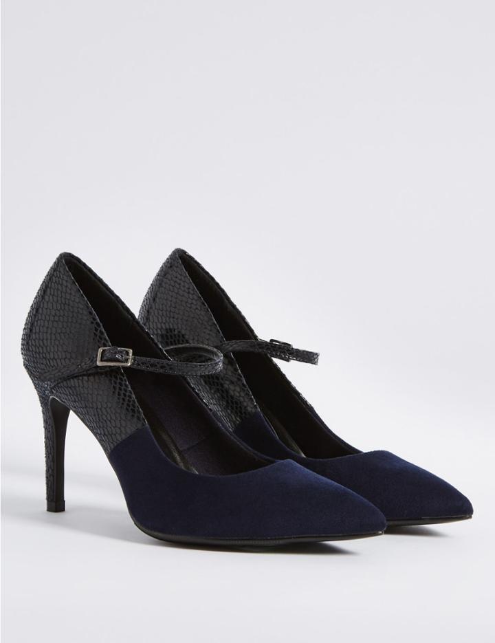 Marks & Spencer Wide Fit Stiletto Court Shoes Navy Mix