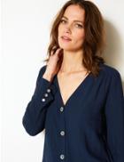 Marks & Spencer Button Detailed Longline Tunic Navy