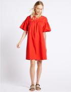 Marks & Spencer Pure Cotton Flared Sleeve Tunic Dress Red